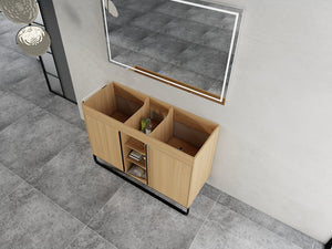 English Elm 48" Freestanding Bathroom Vanity Cabinet with 2 Soft-Close Doors, 3 Open Shelves, Towel Hanger, Boxes Designed for Organized Storage W999P376885