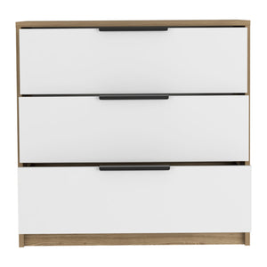 Homeroots 28" White And Natural Three Drawer Dresser  Manufactured Wood 544003