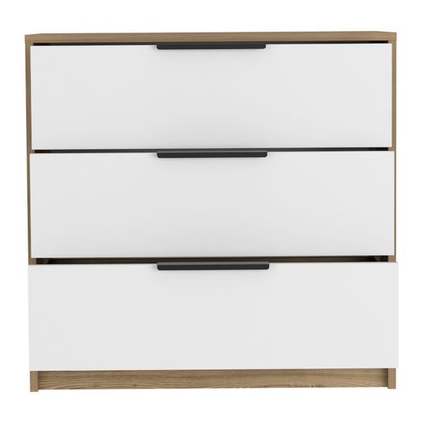 Homeroots 28" White And Natural Three Drawer Dresser  Manufactured Wood 544003
