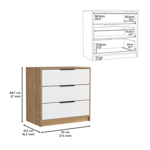 Homeroots 28" White And Natural Three Drawer Dresser  Manufactured Wood 544003