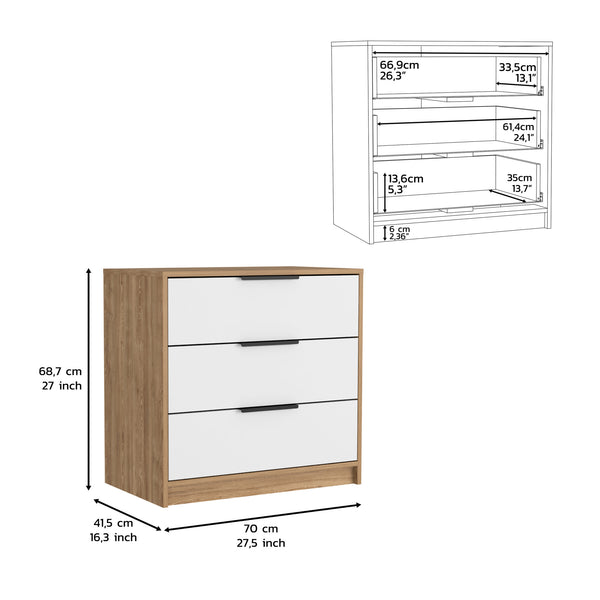 Homeroots 28" White And Natural Three Drawer Dresser  Manufactured Wood 544003