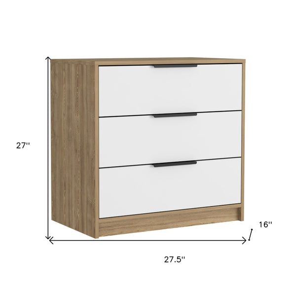 Homeroots 28" White And Natural Three Drawer Dresser  Manufactured Wood 544003