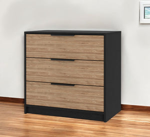 Homeroots 28" Natural And Black Three Drawer Dresser  Manufactured Wood 544005
