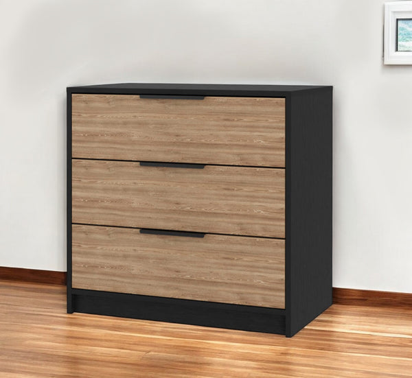 Homeroots 28" Natural And Black Three Drawer Dresser  Manufactured Wood 544005