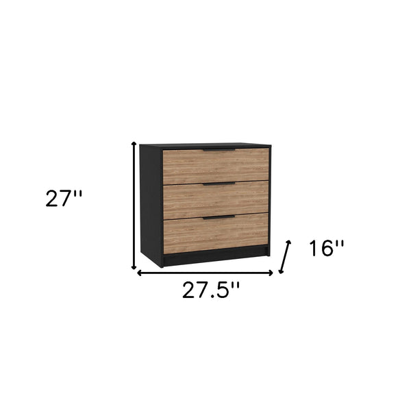 Homeroots 28" Natural And Black Three Drawer Dresser  Manufactured Wood 544005