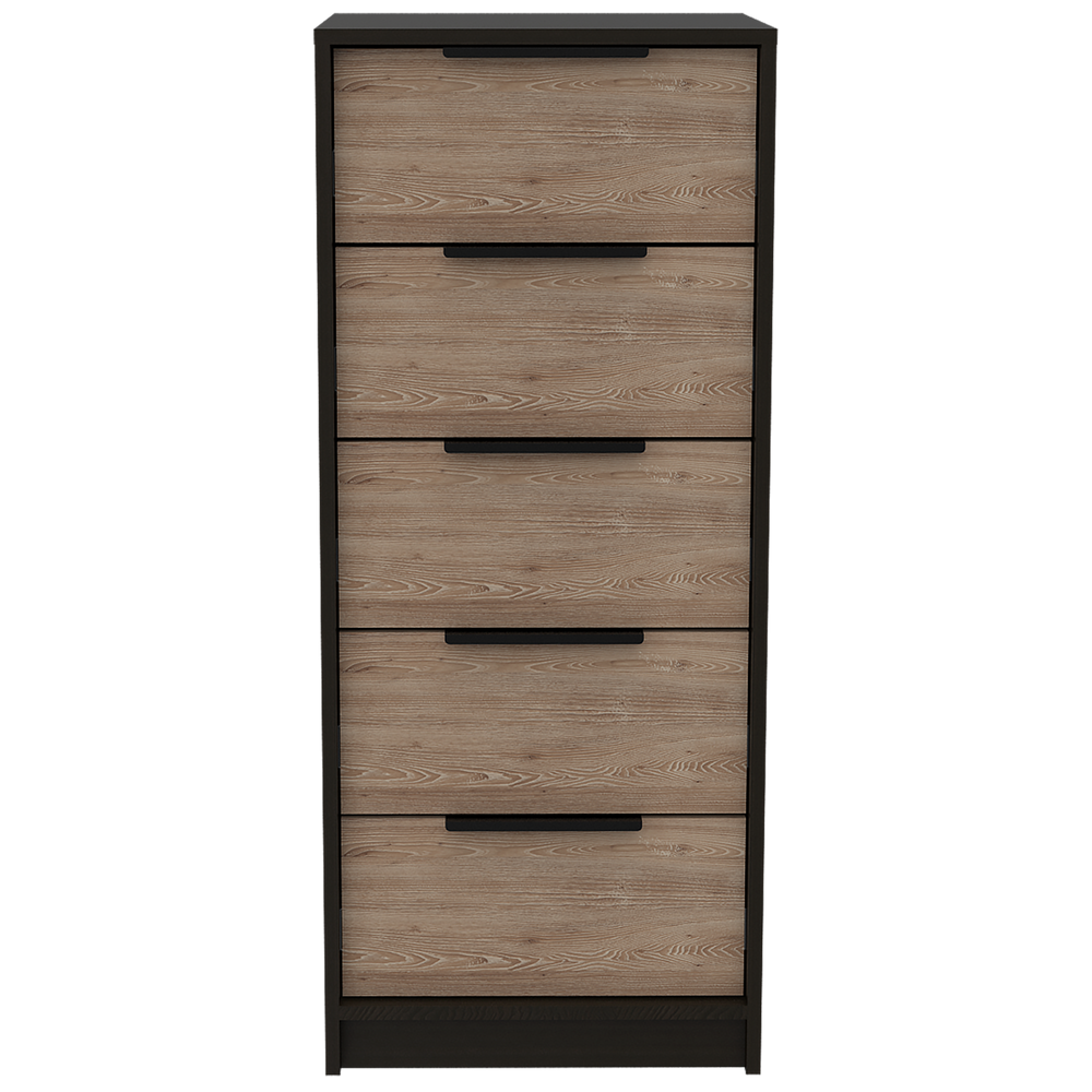 Homeroots 18" Brown And Black Five Drawer Standard Chest  Manufactured Wood 544007