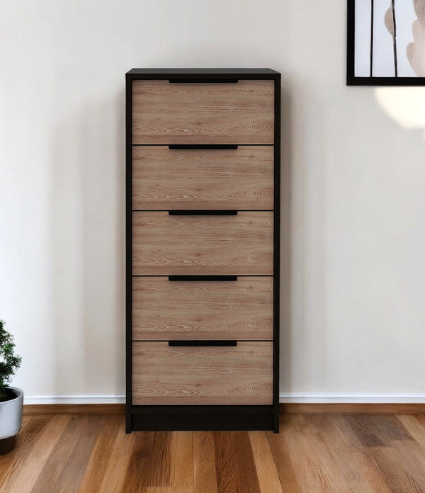 Homeroots 18" Brown And Black Five Drawer Standard Chest  Manufactured Wood 544007