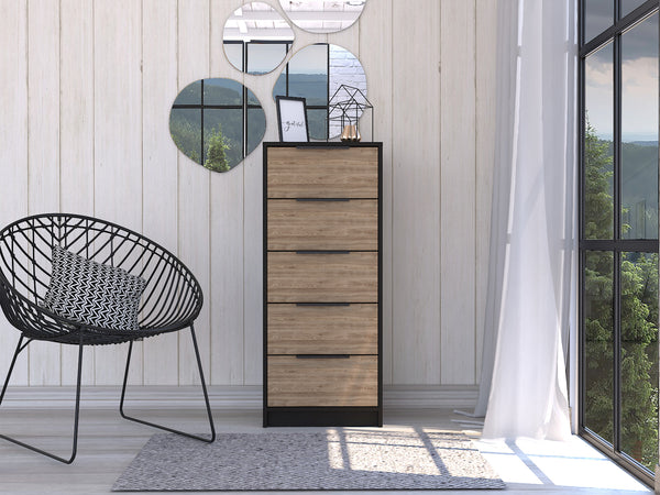 Homeroots 18" Brown And Black Five Drawer Standard Chest  Manufactured Wood 544007