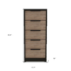 Homeroots 18" Brown And Black Five Drawer Standard Chest  Manufactured Wood 544007