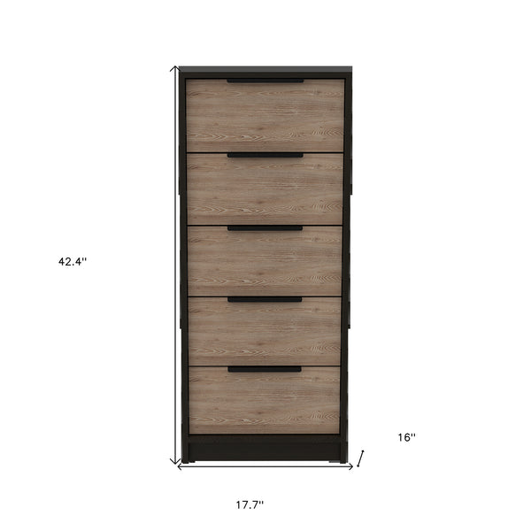 Homeroots 18" Brown And Black Five Drawer Standard Chest  Manufactured Wood 544007
