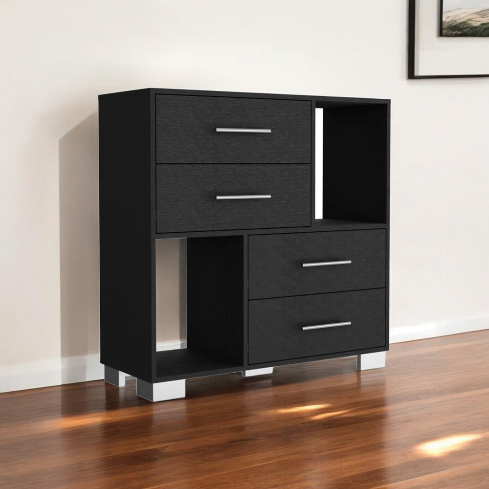 Homeroots 35" Black Four Drawer Dresser With Open Cubby Space  Manufactured Wood 544009