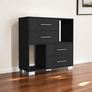 Homeroots 35" Black Four Drawer Dresser With Open Cubby Space  Manufactured Wood 544009