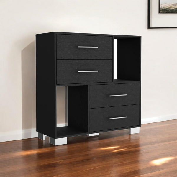 Homeroots 35" Black Four Drawer Dresser With Open Cubby Space  Manufactured Wood 544009