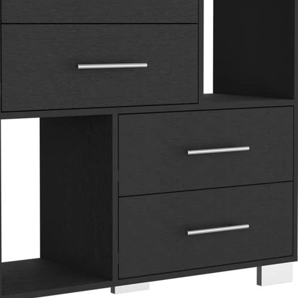 Homeroots 35" Black Four Drawer Dresser With Open Cubby Space  Manufactured Wood 544009