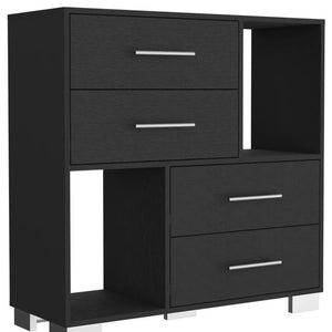 Homeroots 35" Black Four Drawer Dresser With Open Cubby Space  Manufactured Wood 544009
