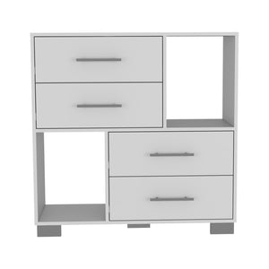 Homeroots 35" White Four Drawer Dresser With Open Cubby Space  Manufactured Wood 544010