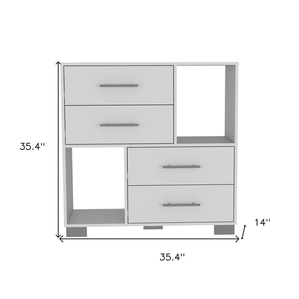Homeroots 35" White Four Drawer Dresser With Open Cubby Space  Manufactured Wood 544010