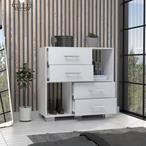 Homeroots 35" White Four Drawer Dresser With Open Cubby Space  Manufactured Wood 544010