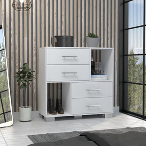 Homeroots 35" White Four Drawer Dresser With Open Cubby Space  Manufactured Wood 544010