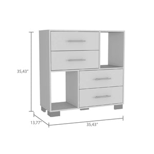 Homeroots 35" White Four Drawer Dresser With Open Cubby Space  Manufactured Wood 544010