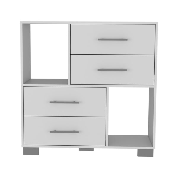 Homeroots 35" White Four Drawer Dresser With Open Cubby Space  Manufactured Wood 544010