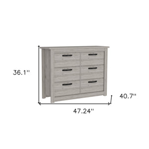 Homeroots 47" Light Gray Six Drawer Double Dresser  Manufactured Wood 544012