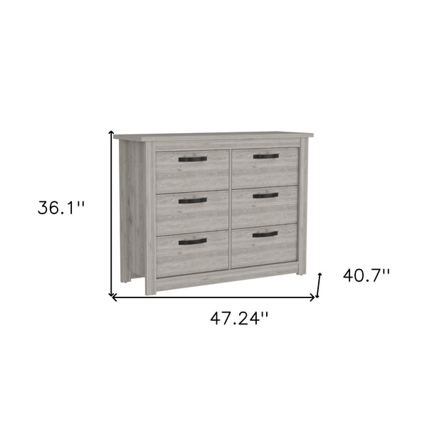 Homeroots 47" Light Gray Six Drawer Double Dresser  Manufactured Wood 544012
