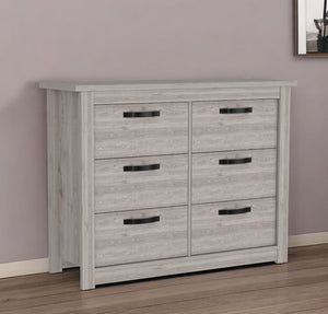 Homeroots 47" Light Gray Six Drawer Double Dresser  Manufactured Wood 544012