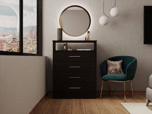 Homeroots 31" Black Four Drawer Dresser With Open Shelf  Manufactured Wood 544013