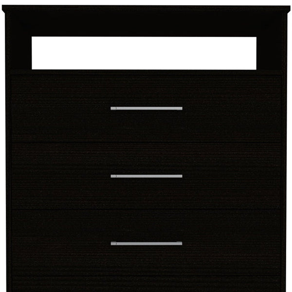 Homeroots 31" Black Four Drawer Dresser With Open Shelf  Manufactured Wood 544013