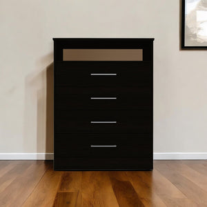 Homeroots 31" Black Four Drawer Dresser With Open Shelf  Manufactured Wood 544013