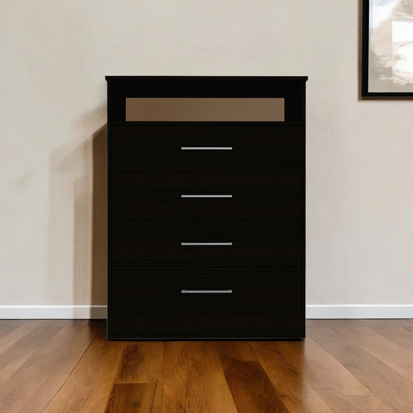 Homeroots 31" Black Four Drawer Dresser With Open Shelf  Manufactured Wood 544013
