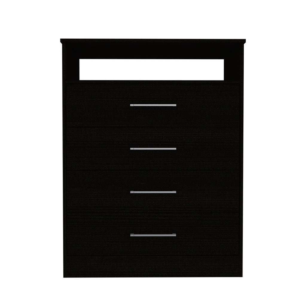Homeroots 31" Black Four Drawer Dresser With Open Shelf  Manufactured Wood 544013