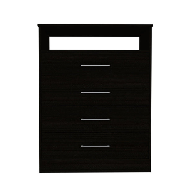 Homeroots 31" Black Four Drawer Dresser With Open Shelf  Manufactured Wood 544013