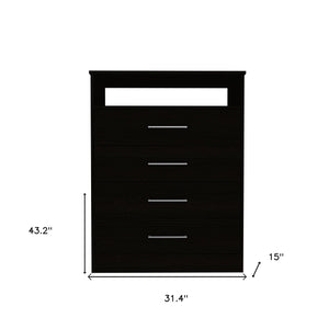 Homeroots 31" Black Four Drawer Dresser With Open Shelf  Manufactured Wood 544013