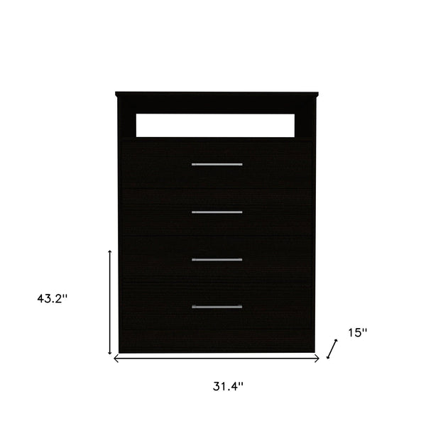 Homeroots 31" Black Four Drawer Dresser With Open Shelf  Manufactured Wood 544013