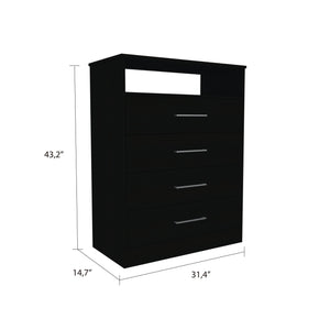Homeroots 31" Black Four Drawer Dresser With Open Shelf  Manufactured Wood 544013