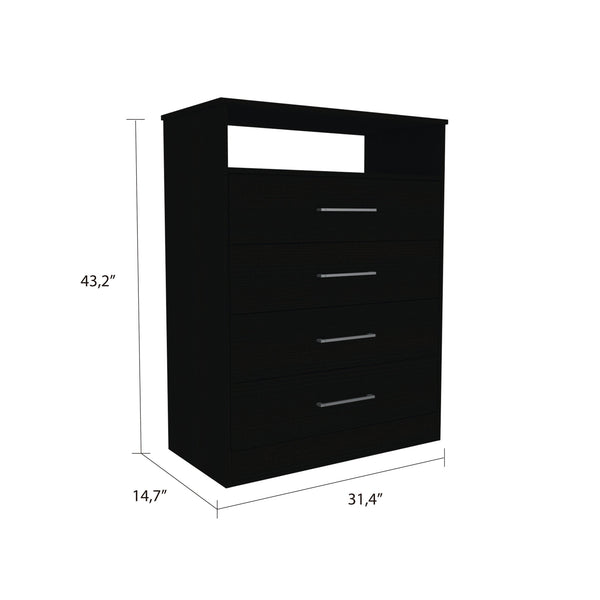 Homeroots 31" Black Four Drawer Dresser With Open Shelf  Manufactured Wood 544013
