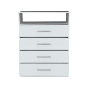 Homeroots 31" White Four Drawer Dresser With Open Shelf  Manufactured Wood 544014