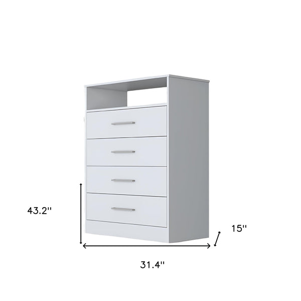Homeroots 31" White Four Drawer Dresser With Open Shelf  Manufactured Wood 544014