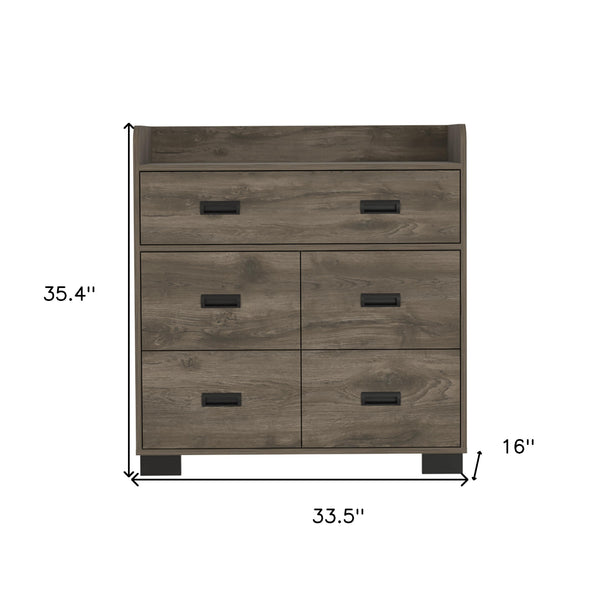 Homeroots 34" Dark Brown Five Drawer Dresser  Manufactured Wood 544015