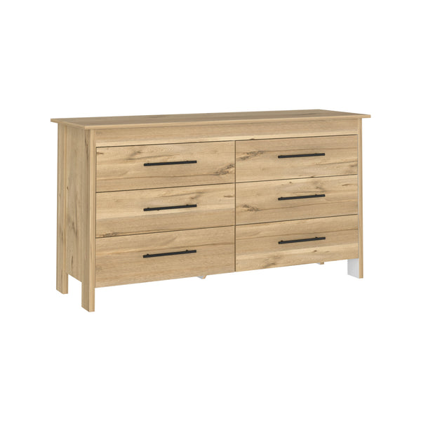 Homeroots 59" Natural Six Drawer Double Dresser  Manufactured Wood 544017