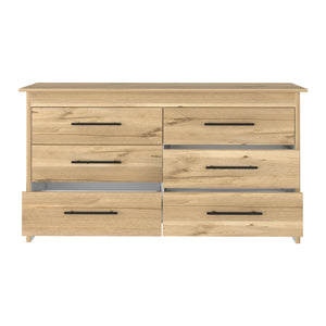 Homeroots 59" Natural Six Drawer Double Dresser  Manufactured Wood 544017