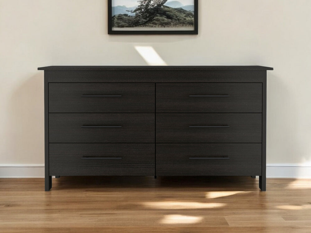 Homeroots 59" Black Six Drawer Double Dresser  Manufactured Wood 544018