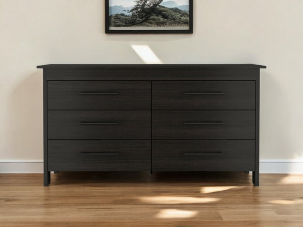 Homeroots 59" Black Six Drawer Double Dresser  Manufactured Wood 544018