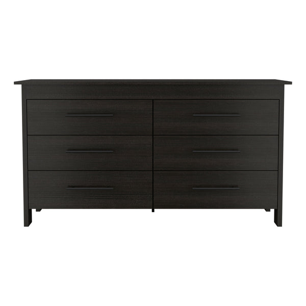 Homeroots 59" Black Six Drawer Double Dresser  Manufactured Wood 544018
