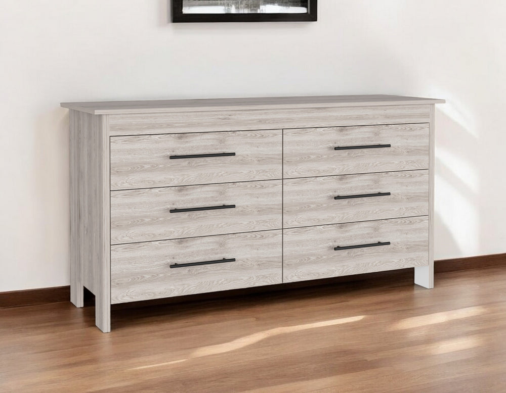 Homeroots 59" Light Gray Six Drawer Double Dresser  Manufactured Wood 544020