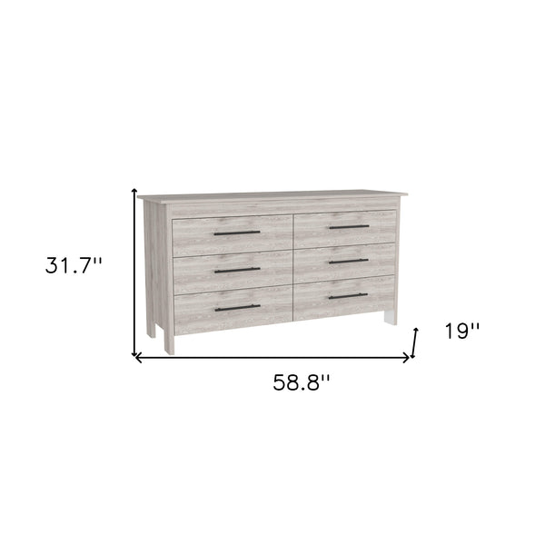 Homeroots 59" Light Gray Six Drawer Double Dresser  Manufactured Wood 544020