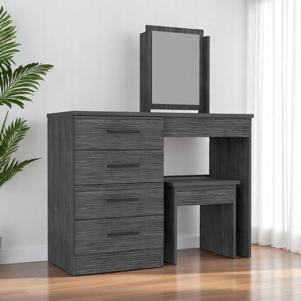HomeRoots 39" Gray Wood Four Drawer Vanity Table - Modern Design with Ample Storage for Beauty Essentials 544021
