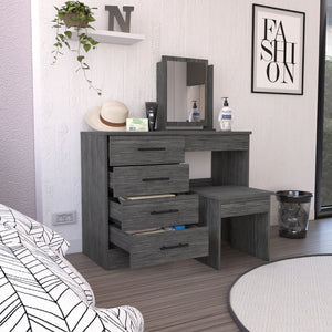 HomeRoots 39" Gray Wood Four Drawer Vanity Table - Modern Design with Ample Storage for Beauty Essentials 544021